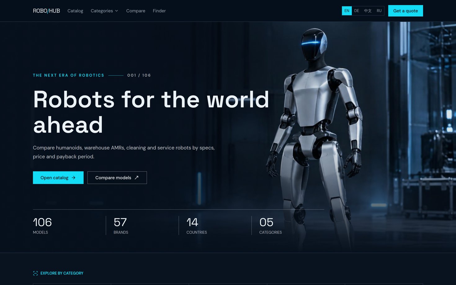 Каталог роботов RoboHub, собранный в Lovable