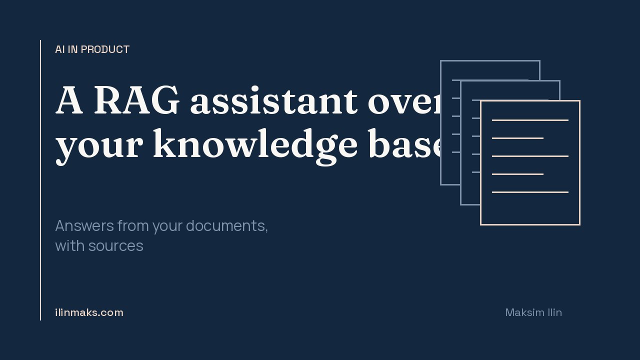 Diagram of a RAG chatbot: question, search across company documents, answer with a source citation