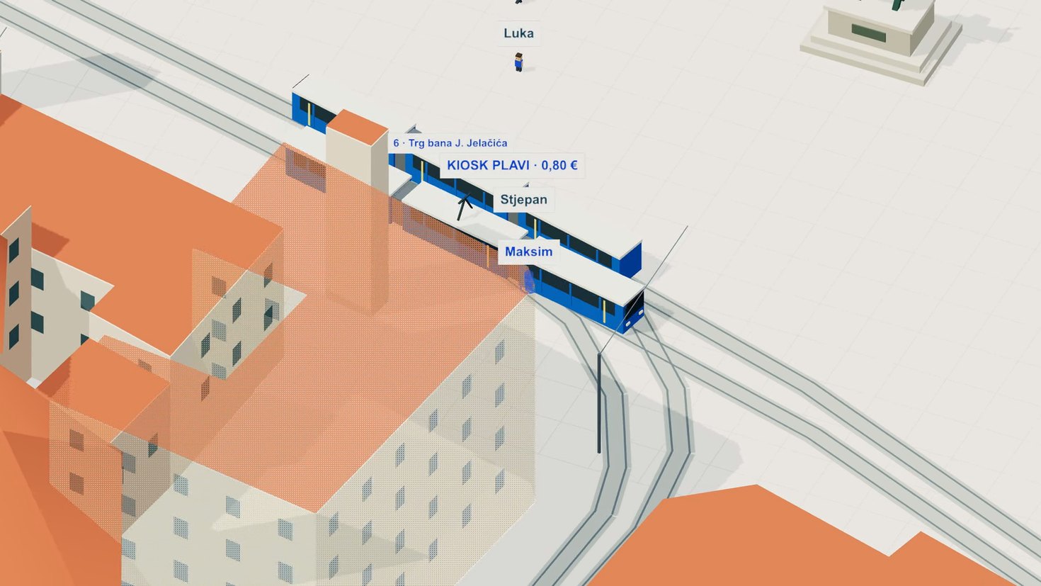 A street in the centre of Zagreb with the tram rails seen from above